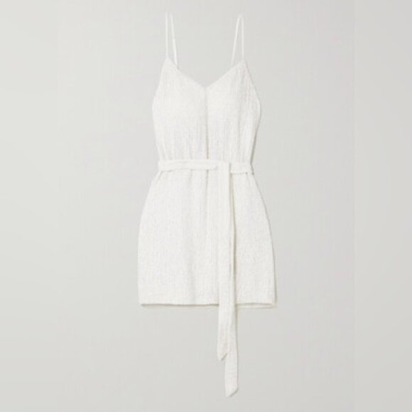 NWT Retrofete Claire White Dress Mini Belted Sequin Strappy Moonglow Bridal XS - Picture 6 of 9